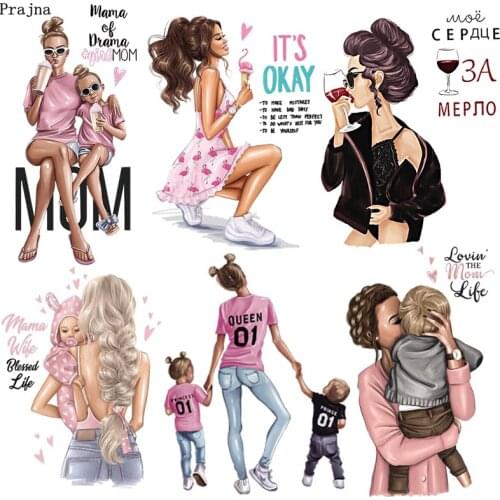 Prajna Patches For Clothes Russian Girls Thermal Stickers For Clothes DIY Heat Transfer Lady Mom Baby Patches Iron On Transfer