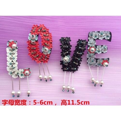Love flower letter beaded patches applique patches for clothing patch sewing accessories parches bordados embroidered patches