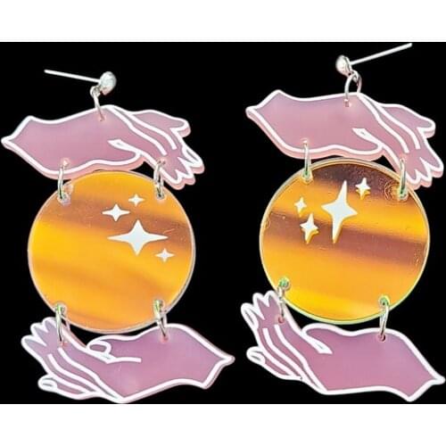 Iridescent Celestial Moon My Magic Star Ball Hands Phase Tarot Statement Gothic Medieval Mysterious Acrylic Laser Cut factory