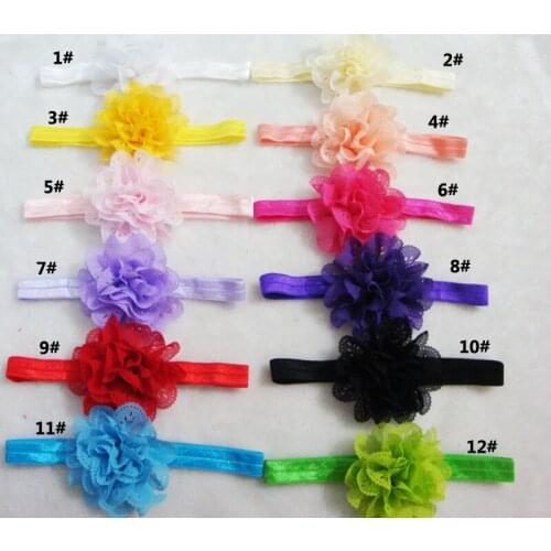 Wholesale 3" Chiffon pink Eyelet Flower headband kids Girls Elastic lace Headband Hair Band Boutique Style 60pcs