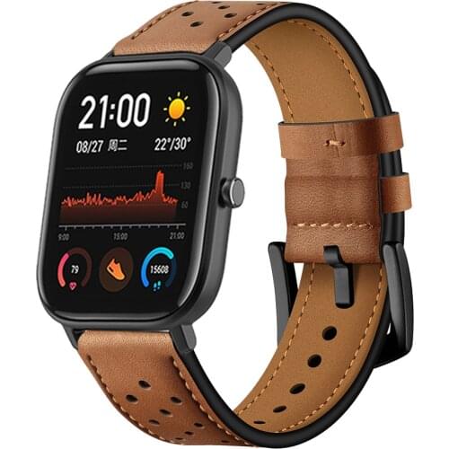 Genuine Leather Strap For Huami Amazfit GTS 2 2 Mini/Bip U/GTR 2 2E/Stratos 2 Watchband Bracelet Replaceable Business Writhband