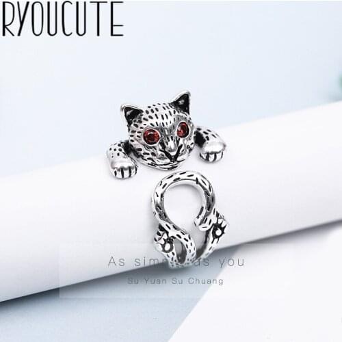 Retro Vintage Silver Color Cat Rings For Women Girls Valentines Gifts Gothic Rings 2020