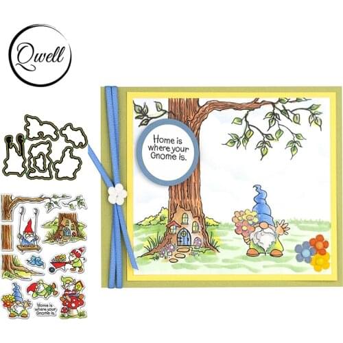 QWELL Swinging Gnome Metal Cutting Dies Match Clear Silicone Stamps Tree Branch DIY Scrapbooking Craft Paper Card 2020 New