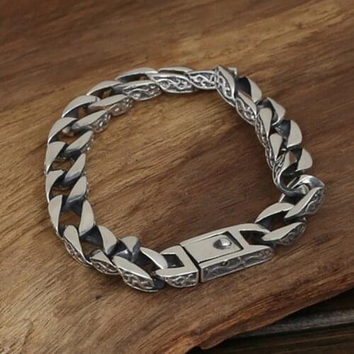 Solid 925 Sterling Silver Bracelet Link Stripe Chain Loop Mens Jewelry A3226