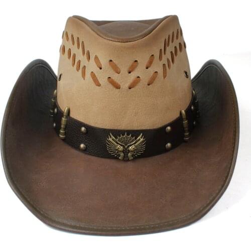 2019 100% Leather Men Women Western Cowboy Hat Wide Brim Hat Outdoor Sombrero Hombre Cowgirl Hat