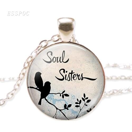 Soul Sisters Quote Necklace Fashion Pendant Friendship Retro Style Literary Glass Cabochon Jewelry Best Friend Gift