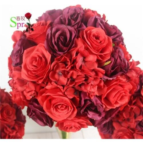 SPR- 10pcs/lot mix red and dark red wedding road lead artificial wedding table rose flower wall center flower ball decoration