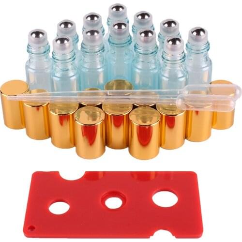 12pcs 5ml Blue Essential oil pearl coated Glass Roll on Bottles with Stainless Steel Roller Ball for perfume aromatherapy