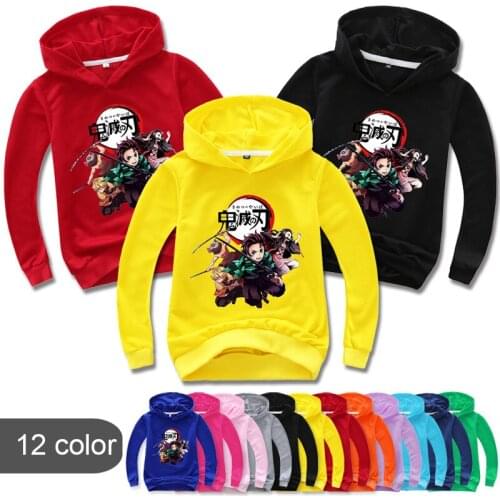 Demon Slayer Long Sleeve Hoodie Spring and Autumn 3-8 Years Old Childrens Casual Pullover Sweatshirts Kamado Tanjirou