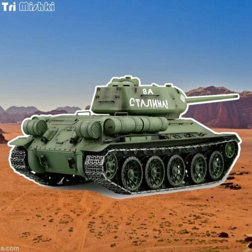 Tri Mishki WCS744# 20x10.6cm RC tank T34 metaltracks Stalin car sticker PVC coloful Decals Motorcycle Accessories sticker