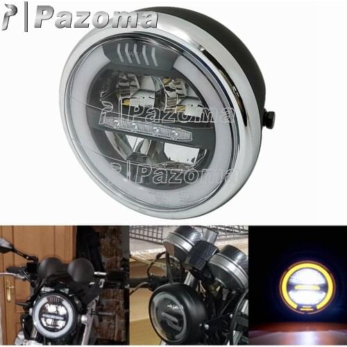 Universal Motorcycle 7inch LED Round Headlight Daytime Running Lightings Cafe Racer Headlamp for Harley Custom Chopper Bobber