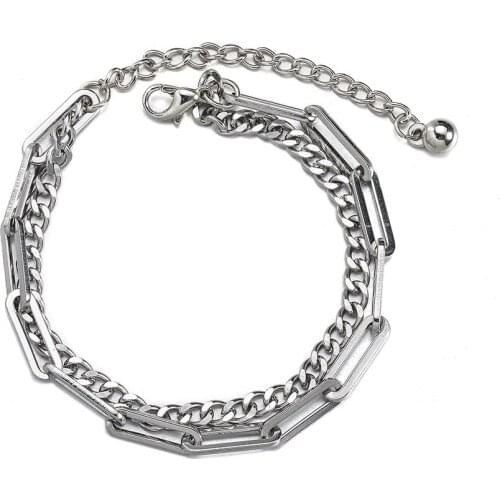 Vintage Double-Layer Paperclip Bracelets for Men Woman Stainless Steel Chain Link Wristband Punk Jewelry