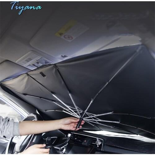 TIYANA Car Dashboard Front Glass Sunscreen Heat Insulation Sun Visor Shading Pad Stainless Steel Retractable Cartoon Parasol 5