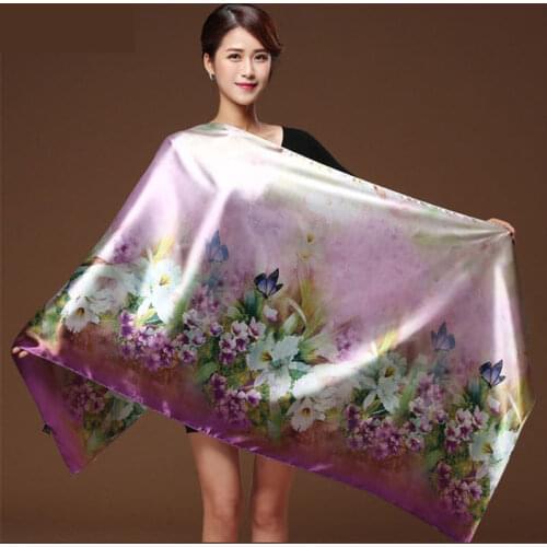 Hangzhou Silk Ladies All-Match Shawl Women Double sided printing Scarves Oversized Silky Satin Travel Scarf Shawls Long Wraps