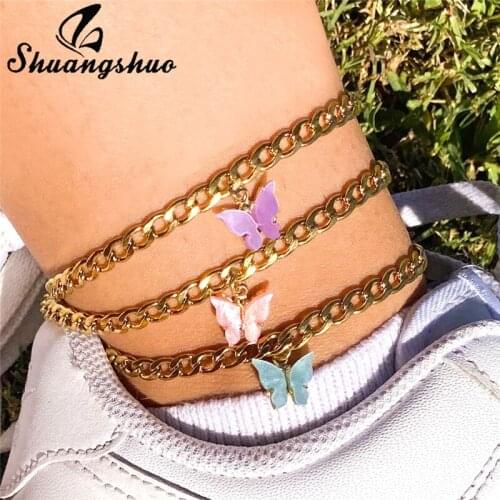 2020 Bohemian Butterfly Charm Anklets for Women Gold Chain Ankle Bracelet on Leg Bracelet Girls Simple Leg Chain Foot Jewelry
