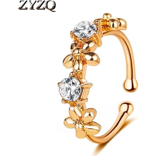 ZYZQ 1 pcs Vintage Flower Pierced Clip Earrings for Women Trendy sweet Small Hollow Crystal earrings