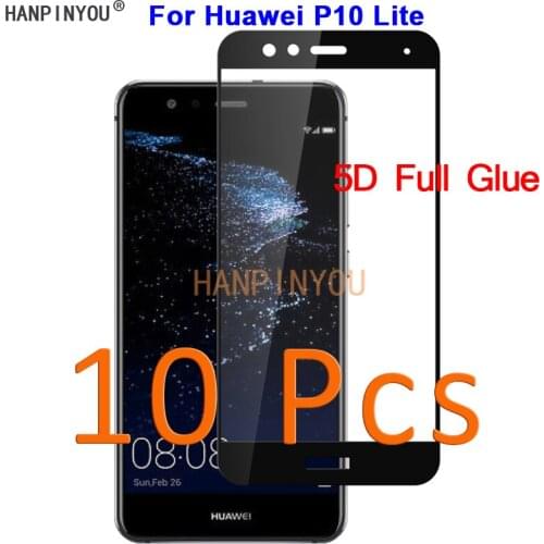 10 Pcs/Lot For Huawei P10 Lite 5.2" 5D Full Glue Cover Toughened Tempered Glass Film Screen Protector Guard