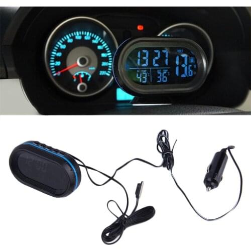 2 in 1 12V / 24V Digital Auto Car Thermometer + Car Battery Voltmeter Voltage Meter Tester Monitor + electronic Clock hot sale