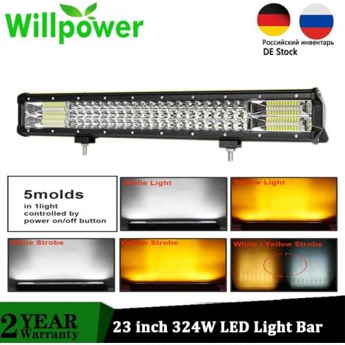 Willpower 23 inch 324W Strobe Flashing LED light bar Tri rows White Amber Combo Offroad Driving Fog Lamp 4x4 car lights 12V 24V