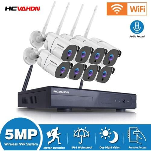Plug and Play 8CH Wireless CCTV NVR System 5mp NVR Wifi IR-CUT Outdoor AI IP CCTV Camera Security System Video Surveillance Kit