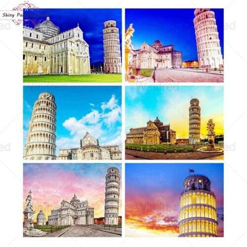 5D DIY Leaning Tower of Pisa Diamond Painting Cross Stitch Kit Italy Building Landscape Diamond Embroidery Home Decor Mural Gift