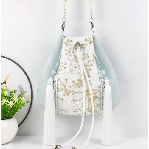Antique Hanfu Accessories Messenger Bag Chinese Style Cospaly Fairy Cotton Handbag Lace Tassel Embroidered Shoulder Bags ZL960