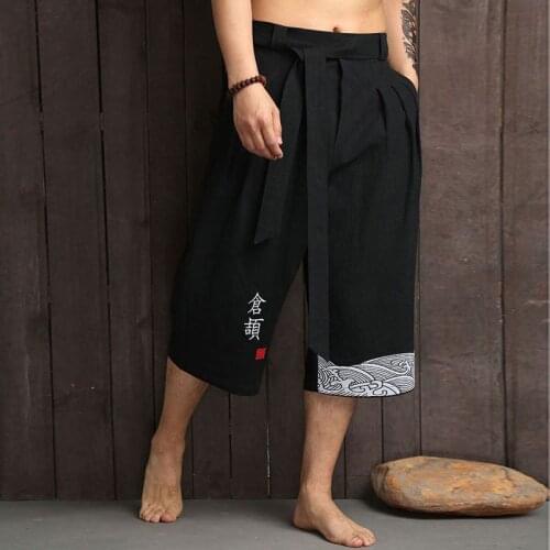 Japanese Kimono Traditional Pants Men Asian Clothing Bath Pant Casual Loose Male Yukata Japan Style Trousers Linen Cropped Pants