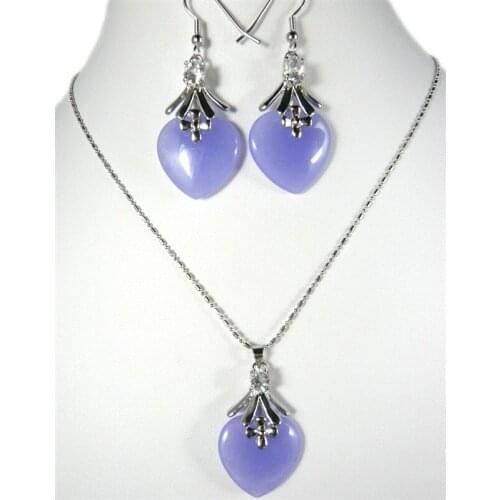 Gold Silver Color Heart Shape Natural Stone Necklace Earrings For Women Fine Jewelry Pendant Red Green Purple Pink Accessories