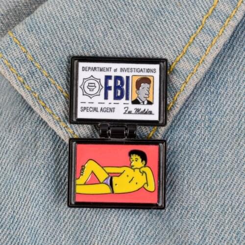 XEDZ Cartoon Flip FBI Wallet ID Enamel Brooch Fashion Black Cool ID Bag Jewelry Badge Gift For Friends