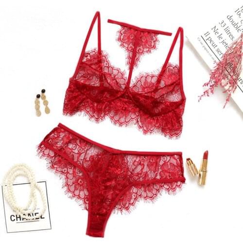Women Underwear Set Sexy Embroidery lenceria mujer Lingerie Set sexy costumes Openwork Sexy Perspective 2PCS nightwear FDH