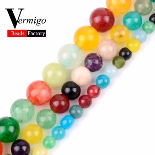 Natural Multicolor Jades Round Loose Beads For Needlework Jewelry Making 4 6 8 10mm Diy Bracelet Necklace 15" Wholesale