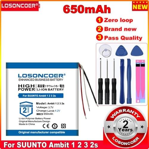 LOSONCOER 650mAh Polimyer Rechargeable Battery For SUUNTO Ambit 1 2 3 2s HR Peak Smart Watch Batterie Replace old batteries