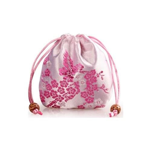 Mini Chinese Silk Jewelry Pouch Satin Floral Drawstring Gift Bag Round Bottom Packaging Bags Sachet 3pcs/lot