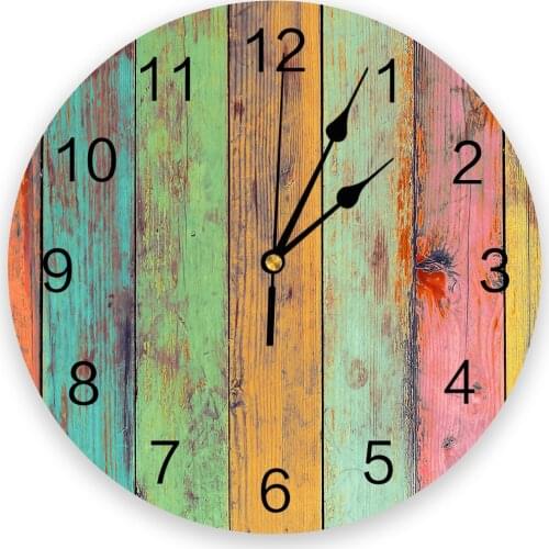 Colorful Wood Board Wall Clock For Home Decoration Living Room Quartz Needle Hanging Watch Modern Kitchen Clock