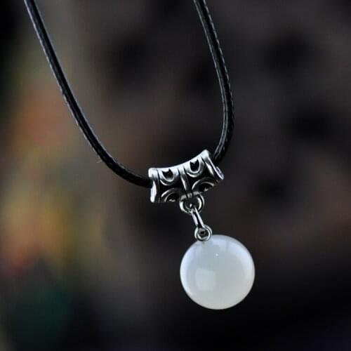 Natural agate handcarved round beads white red green pendant simple retro pendant temperament jewellery fashion for woman men