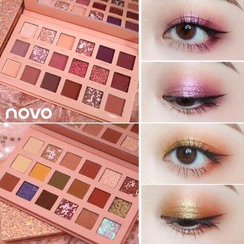 NOVO Matte Pearlescent Radiant Glitter Nude Eye Shadow Palette 18 Colors Shimmer Pigment Eye Shadow Easy To Wear Beauty Makeup