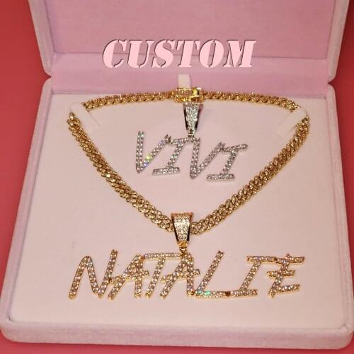 Custom Brush Font Letters Necklace Custom Nameplate Chain Choker Iced Out Zircon Name Pendant Personalized Necklace Jewelry