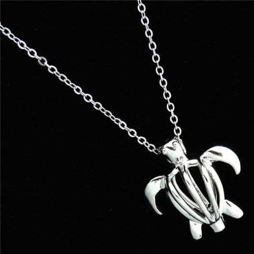 R-K1 Sea Turtle Locket Necklace Short Clavicle Chain Statement Jewelry Tortoise Bead Cage Pendant Necklaces Women