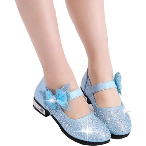 Flower Children Little Girls High Heel Rhinestone Princess Dance Shoes For School Girls Kids Party Wedding Dress Shoes 26-36 37