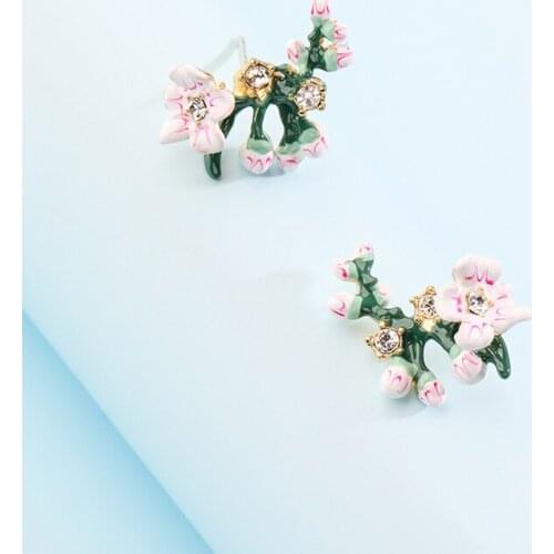Cute fashion fresh hand-painted enamel glaze flower 925 silver needle Stud earrings female simple ins earrings small jewelry