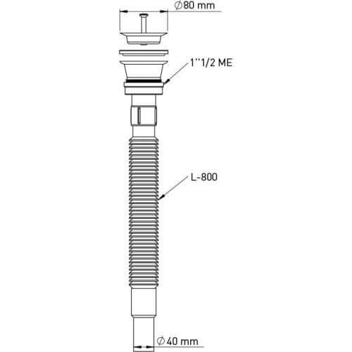1-1/2 EXTENDABLE BASIN SYPHON - TWO PARTS Q40 304 INOX SCREW 80 MM DRAIN WITH ZAMAK NUT