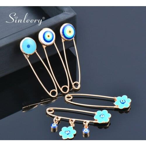 SINLEERY Lucky Turkish Blue evil eye Enamel Brooch Gold Color Pin For Women Fashion Jewelry 2021 New Arrival XZ223 SSK