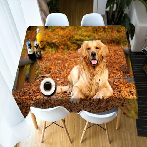 Senisaihon 3D Tablecloth Lovely Yellow Pet Dog Cat Pattern Polyester Dustproof Table cloth Christmas Gift Decoration Table Cover