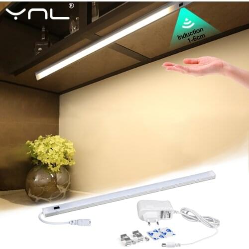 LED Under Kitchen Cabinet Light Wardrobe Bedroom Closet Night Light DC 12V 30/40/50cm Hand Sweep Switch Motion Sensor Smart Lamp