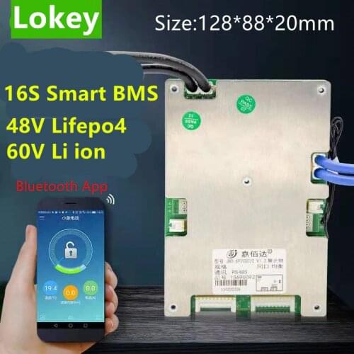Smart BMS 16S 48V 60V 30A 40A 50A 60A lithium li ion lipo lifepo4 batterys balance board common port BMS with Bluetooth APP