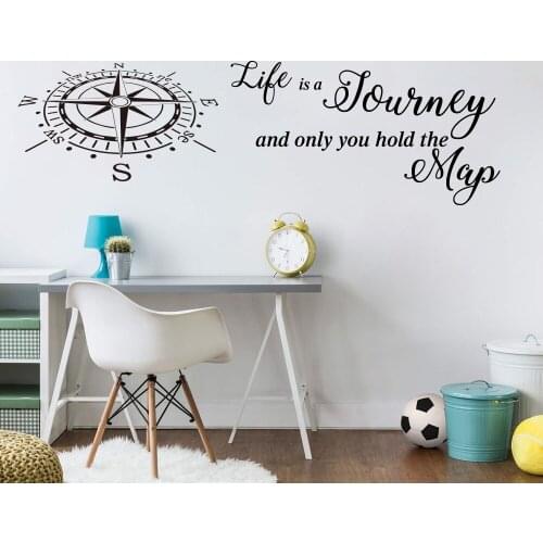 Life Is A Journey Travel Compass Map Quote Wall Decal Bedroom Classroom Travel Compass Words Wall Sticker Vinyl Decor