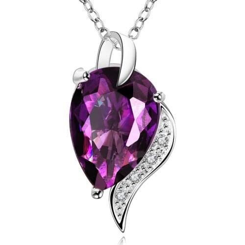 ZEMIOR Water Drop Pendant Necklaces For Women Purple Luxurious Big 5A Clear Cubic Zirconia Necklace Anniversary Fashion Jewelry