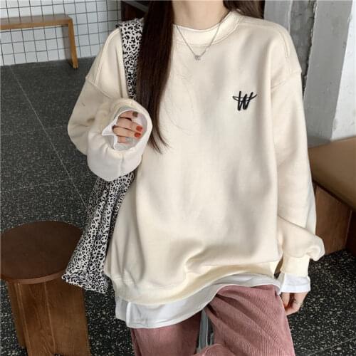 2021 Autumn Oversized Hoodies Women Korean Version Sweatshirt Hoodi Tops Street Style Letter Embroidery Long Sleeve Pullovers