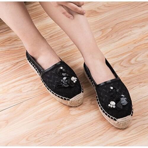 2018 Summer Woman Espadrilles Lace Platform Rhinestones Loafers Shoes