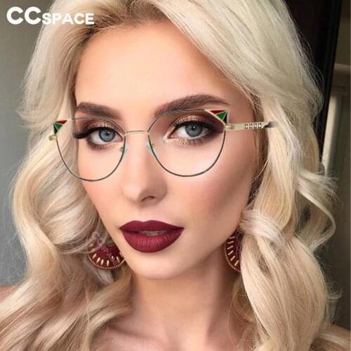 53497 Round Cat Eye Anti Blue Light Metal Optical Glasses Frames Prescription Women Fashion Computer Eyeglasses